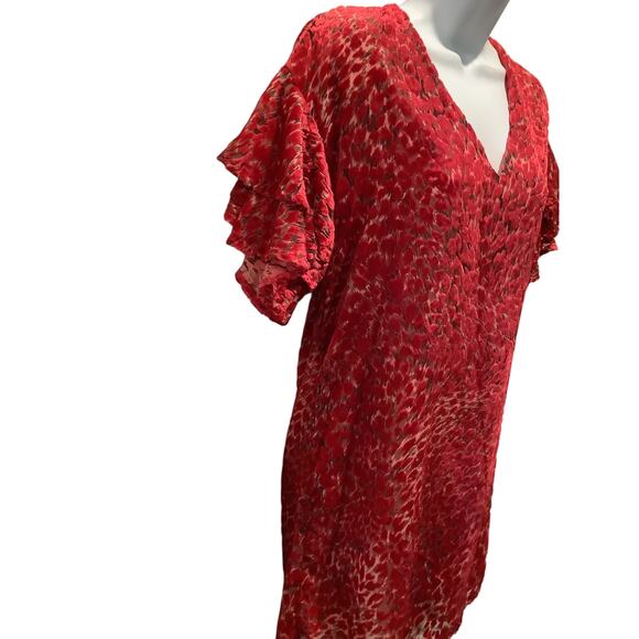 KARLIE RED LEOPARD LINED VELVET BURN OUT V NECK TUNIC TOP S NWT - Picture 5 of 7